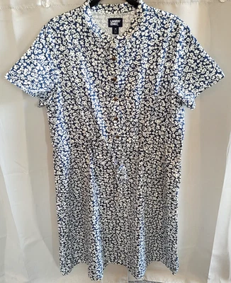 Lands End 女式衬衫连衣裙 XL Ditsy Floral Cottagecore 蓝色波西米亚农民 16514x — 第 1/4 张图片