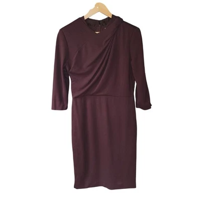 Vestido Vaina Jason Wu Marrón Drapeado Con Mangas 3/4 Talla 8 Foto 1 de 4