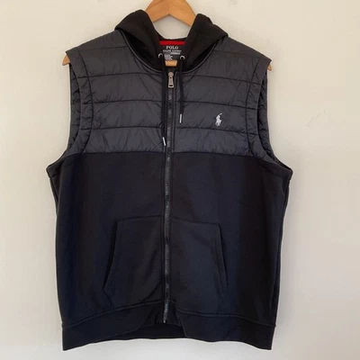 Polo Ralph Lauren Performance Hybrid Hooded Vest Sz L Black Full Zip Pony Golf - Image 1 of 4