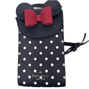 Kate Spade Disney X Minnie Mouse North South Flap Phone Crossbody Black Dots - Picture 1 of 7