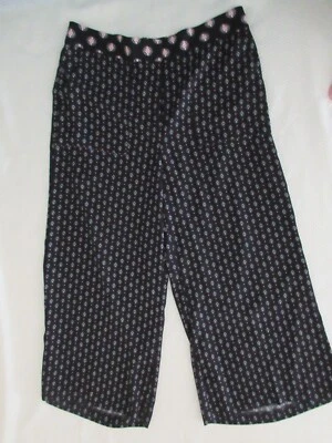 Pantalones Largos Talla 12 LOFT Ann Taylor Pierna Ancha Calce Curvilíneo Negro Rosa Estampado Boho Nuevos sin Etiquetas Foto 1 de 4