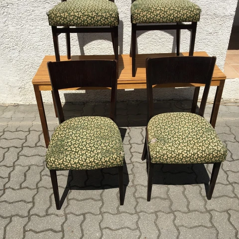 Set 4pcs Vintage Art Deco Dining Wood Chair 30s Czechoslovakia Up Zavody Cover