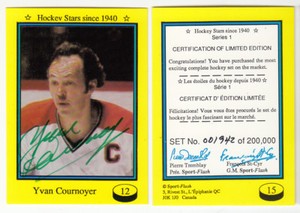 YVAN COURNOYER 1992 SPORT-FLASH - OFFICIAL AUTOGRAPH w/COA