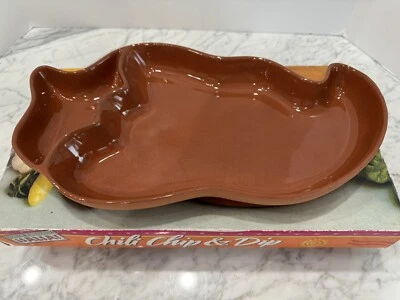 TERRA COTTA JALAPENO PEPPER SALSA CHIP & DIP VTG by Boston Warehouse Trading NEW - Image 1 of 4