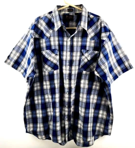 PLAINS Western Wear Big Man Blue White Stripe Pearl Snap Shirt 2X Cowboy SS - Picture 1 of 4