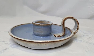 Studio Art Pottery Hand Thrown Blue, White And Brown Chamberstick Candle Holder  - Image 1 of 4