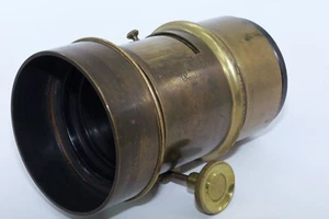 DARLOT Opticien Paris 12.5" f4 brass BARREL lens. Circa 1867. Hood. Lens Iris. - Picture 1 of 24