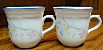 JARDÍN FRANCÉS 2 piezas tazas/tazas de gres genuino diseño floral ~ hecho en Tailandia W21 Foto 1 de 4