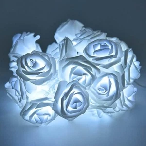 30 WHITE LED ROSE STRING LIGHTS HOME DECOR 15.1 ft FLOWER INDOOR WEDDING SHOWER - Picture 1 of 4