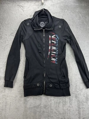 Affliction Sweatshirt Womens Small Black Skull USA Flag America Grunge Zip Up - Image 1 of 4