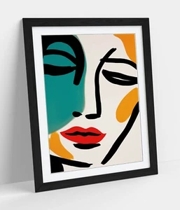 ABSTRACT MINIMALIST WOMANS FACE, MATISSE STYLE -FRAMED ART POSTER PAPER PRINT - Picture 1 of 10
