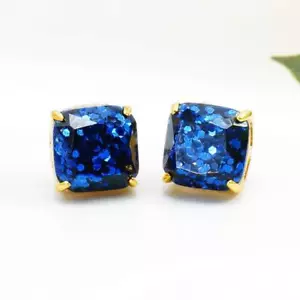 NWT Kate Spade Square Mini Glitter Stud Earrings $32 Darkk Blue - Picture 1 of 6