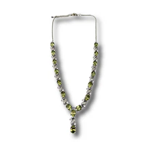 White Gold Finish Created Diamond Peridot Oval Cut Beautiful Necklace - Picture 1 of 4