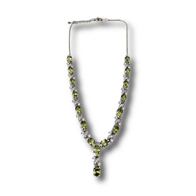 White Gold Finish Created Diamond Peridot Oval Cut Beautiful Necklace - Image 1 of 4