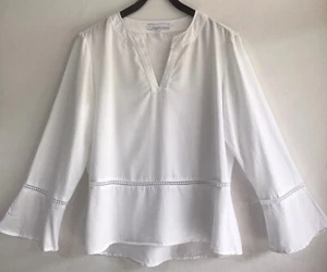 Fourteenth Place Blouse White Relaxed Embroidered V Neck Long Bell Sleeve Size M - Picture 1 of 9