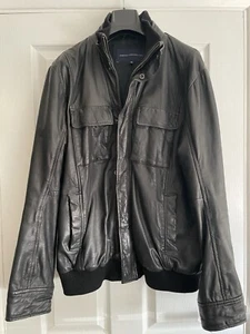 French Connection Men’s Black Leather Jacket Size XL - Picture 1 of 9