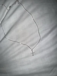 Tiny Cross diamond Silver Chain Necklace Womens - Picture 1 of 1
