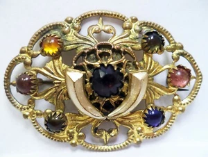 Vintage Multi-Color Rhinestones Oval Muted Gold Pin - Picture 1 of 10