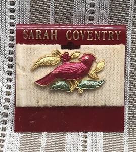 Vintage Sarah Coventry SC Kardinal Anstecknadel Brosche Emaille Stechpalme beere rot Vogel - Bild 1 von 4