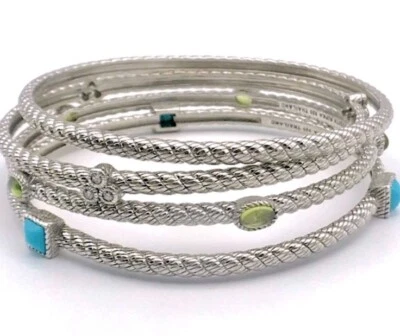 EUC Judith Ripka Sterling Silver Multi-gemstone & Diamonique Bangle Bracelet Set - Image 1 of 4