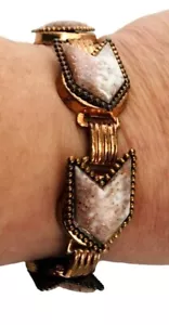 Bracciale Maglia Rame Vintage con Cabs Avventurina Bianco Chevron o Freccia - Foto 1 di 5