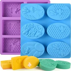 2 Pack 6 Cavity Bee Silicone Soap Molds Rectangle Oval Honeycomb Silicone Molds - Picture 1 of 3