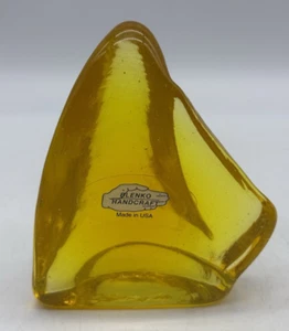 Blenko Glass Yellow Topaz Color Sailboat Paperweight Figurine With Sticker MCM - Picture 1 of 9