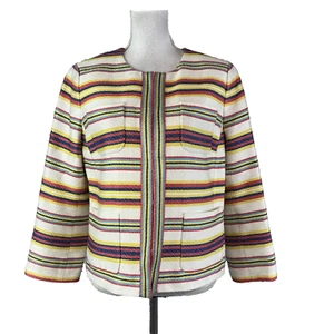 Talbots Blazer Jacket sz 12 Orange Blue Tweed Striped Career Church Professional - Picture 1 of 10