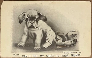 1900s Vtg Puppy Dog Pulling Shoe Laces Artist Signed Colby Antique Postcard - Picture 1 of 6
