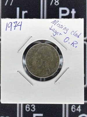 Jefferson Nickel, Missing Clad Layer O.R, Circulated Coin 1974 - Image 1 of 4