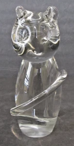VINTAGE Hand Blown Clear Crystal Sitting Cat Paperweight Figurine Sweden - 4.25" - Picture 1 of 6