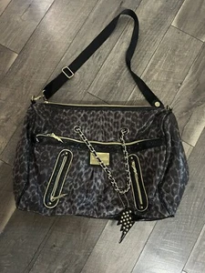 Betseyville Betsey Johnson Cheetah Animal Print Weekender Bag Black Gold Chain - Picture 1 of 13