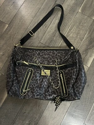 Betseyville Betsey Johnson Cheetah Animal Print Weekender Bag Black Gold Chain - Image 1 of 4