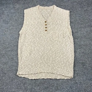 Vintage Vest Women's Large Beige Single Stitch V Neck Quarter Button Pull Over - Picture 1 of 6