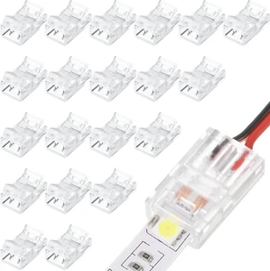 20 Pcs 2 Pin 10 mm LED Strip Connector RGB LED Strip Lights Waterproof Adapter C - Picture 1 of 12
