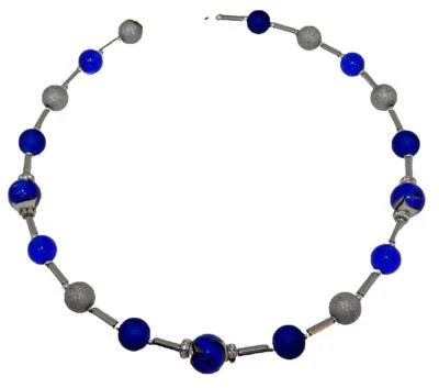 Halskette Perlen Glas Blau Silber Lampwork mehrfarbig Strass Hämatit 153. - Bild 1 von 4