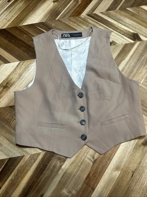 Chaleco Chaleco a Medida ZARA Beige Taupe Neutro Botón Delantero Para Mujer Talla S Foto 1 de 4