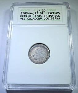 1783 VF-20 El Cazador Shipwreck 1/2 Reales 1700's Spanish Pirate Treasure Coin - Picture 1 of 2