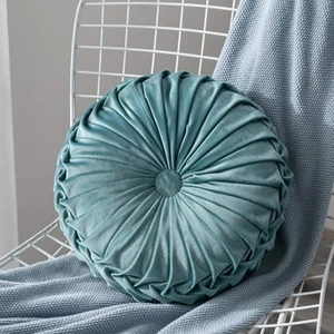 14" Velvet Pleated Round Pumpkin Throw Pillow Couch Cushion Floor Pillow for ... - Picture 1 of 6