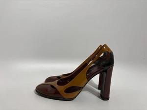 Vtg Prada Brown Patent Leather Cutout Heels 37 - Picture 1 of 9