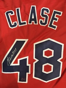 Autographed/Signed Emmanuel Clase Cleveland Red Baseball Jersey Legit Prova  - Picture 1 of 4