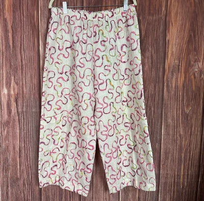 Pantalones para mujer Bryn Walker texturizados marfil rosa talla pequeña gran tamaño lino recortado Foto 1 de 4