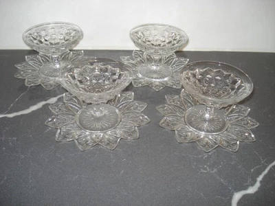 4 Federal Glass Petal Plates 6 1/2 Inch + 4 Footed Fostoria ice cream dishes - Image 1 of 4
