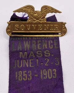 Nastro spilla ricordo Lawrence Massachusetts 50° anniversario 1853-1903 - Foto 1 di 5