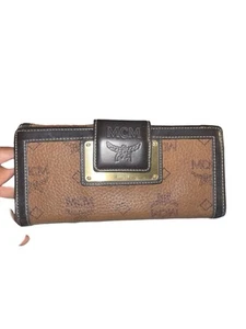 MCM Visetos Logo Flap Coated Canvas Large Trifold Wallet-Brown GUC 💯Authentic - Picture 1 of 9