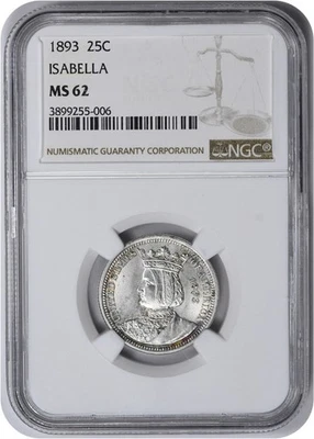 1893 Isabella Commemorative Silver Quarter MS62 NGC - Image 1 of 2