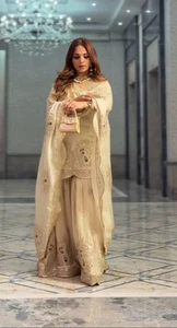 Indian Style Chinnon Silk Top Sharara With Attractive Dupatta For Reception - Picture 1 of 12