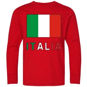 Inktastic Italy Flag & Italia - Black Border Youth Long Sleeve T-Shirt Italian - Picture 1 of 3