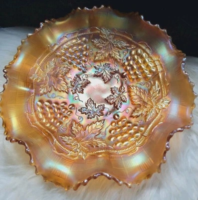 复古 Northwood 葡萄和电缆狂欢节玻璃篮子编织碗 8.5 英寸万宝牌。 — 第 1/4 张图片