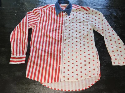 Vintage Bill Blass Shirt Mens Small Stars Stripes Denim Collar USA Flag 90s - Image 1 of 4